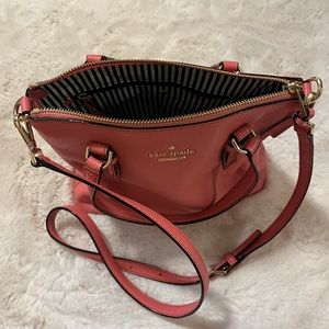 Dusty Rose leather Kate Spade bag with black trim and removable shoulder strap